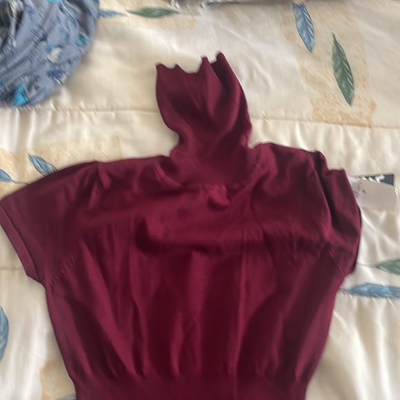 Womens cranberry colored turtleneck short sleeve dress - Picture 2 of 4